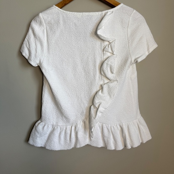 Anthropologie Postmark Short Sleeve Textured Peplum Top White Small Scoop Neck - Picture 5 of 13